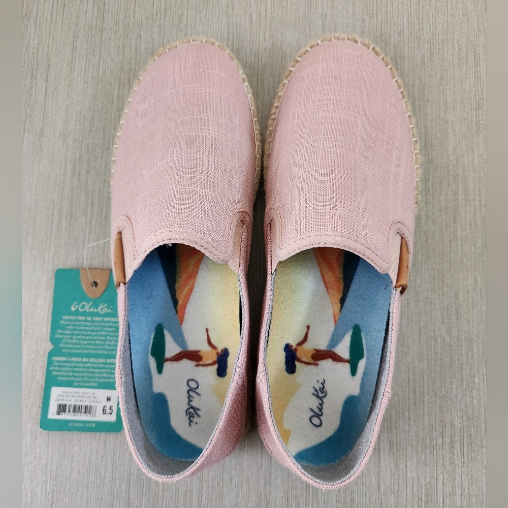 Olukai Women's Kaula Pa'a Kapa Convertible Espadrille~PINK CANVAS ~SIZE 6.5 *NEW - Picture 2 of 10